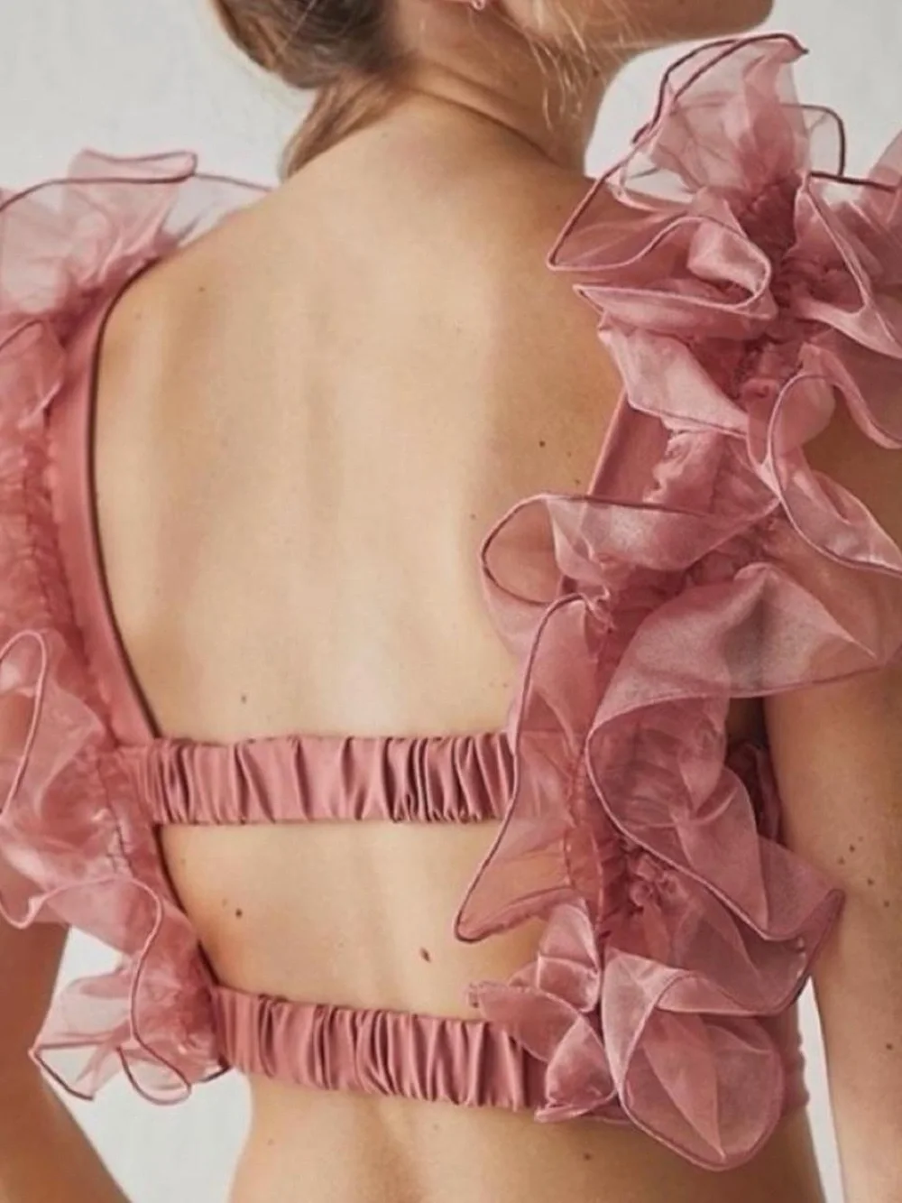Free People Fuchsia Ruffled Organza Crop Top